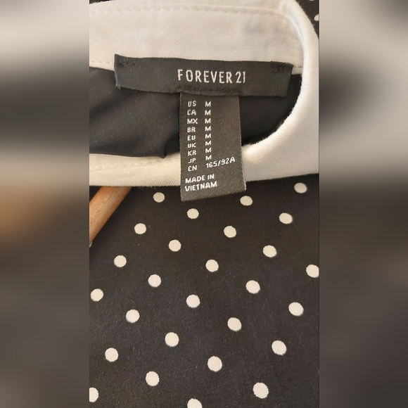 Forever 21 Black and White Polka Dot Dress with White Collar Classic Look Size M - Picture 3 of 6